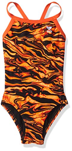 TYR Girls Miramar Diamondfit Swimsuit, Black/Orange, 24
