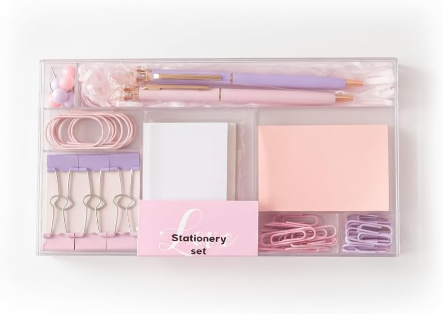 Macaron Stationery Set for Office Desk, Supply Kit with Zircon Accents, for Organizing