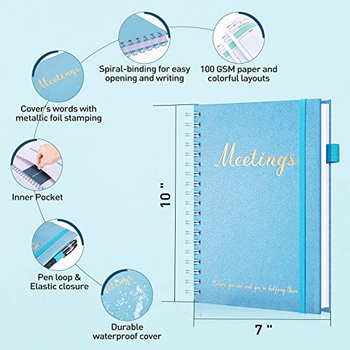 JUBTIC-Meeting-Notebook-for-Work-with-Action-Items-Project-Planner-for-Business-Easily-Taking-Meeting-Notes-and-Keep-Agendas-on-Track-Work-Planner-Organizer-for-Women-and-Man-Light-Blue7x10