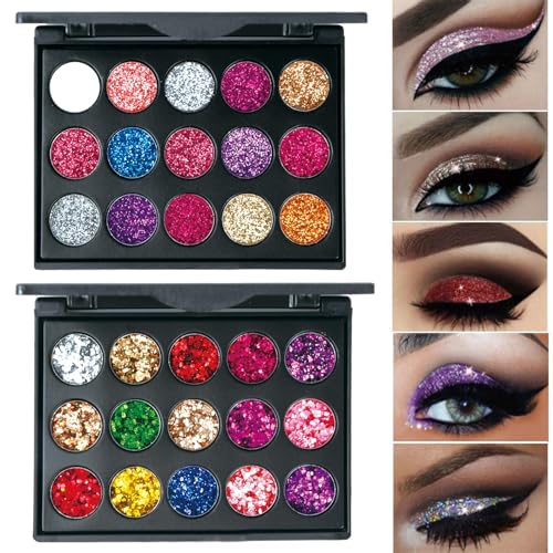 Nivofu 2 Piezas Paleta de Sombras de Ojos Metálicas, 30 Colores Paleta de maquillaje cosmético para ojos brillantes nacarados, Brillante Paleta de sombras de ojos altamente pigmentadas