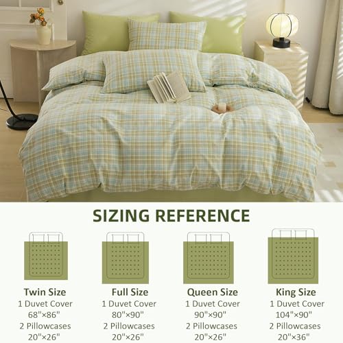 Image of EAVD Gingham Duvet Cover Full Multicolor Soft Washed Cotton Reversible Grid Plaid Duvet Cover Set with 2 Pillowcases Modern Farmhouse Gingham Bedding Set with Zipper Closure