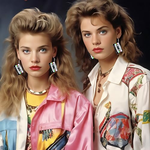 70s 80s 90s Earrings for Women Retro Cassette Tape Earrings Acrylic Radio Tape Drop Dangle Earring for Halloween Cosplay Glow Party Music Festival Costume Accessories4