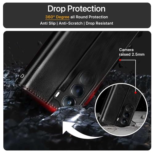 Image of WOW IMAGINE Shock Proof Flip Cover Back Case Cover for 1+ OnePlus Nord CE 6 Lite 5G (Flexible | Leather Finish | Card Pockets Wallet & Stand | Black)
