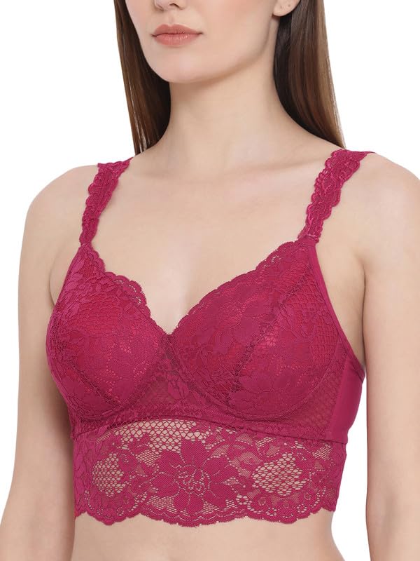 Image of Clovia Women Lace Solid Padded Full Cup Wire Free Bralette Bra