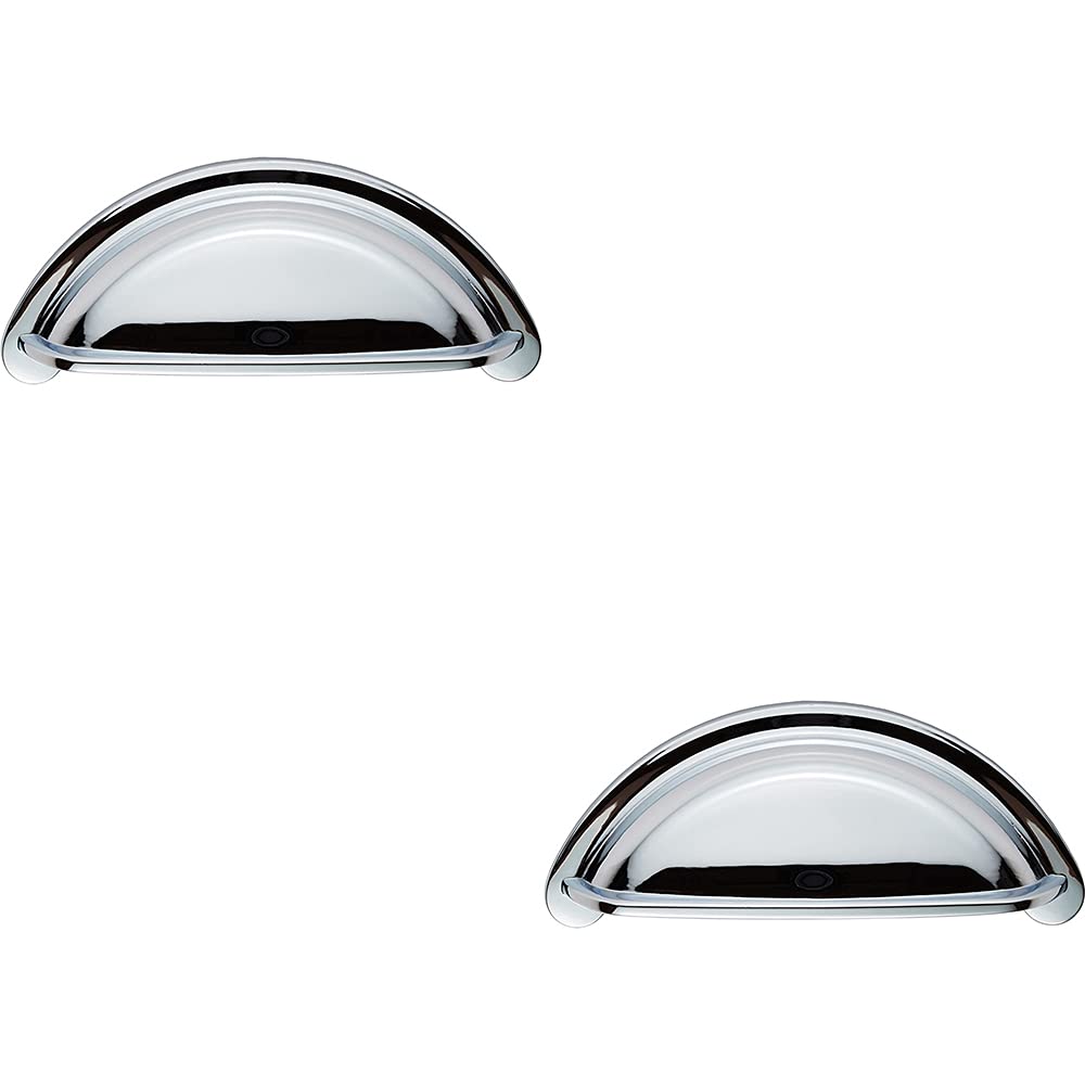 2 Pack | Cabinet Cup Pull Handle - 94 x 41.5mm - 76mm Fixing Centres - Polished Chrome | Pull Handle for Lightweight Internal Cupboard Doors - Metal Cabinet Cup Pull Handle - Kitchen Drawers