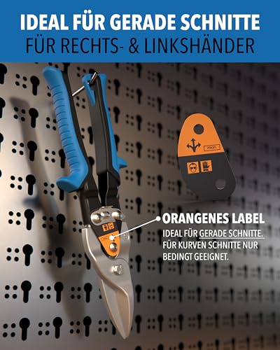 Blechschere gerader Schnitt - [int. Millimeterskala] - Metallschere für Trockenbau, Trapezblech, Metall, Drahtschere für Drahtgitter, Blech Schneider, Metallschere, Blech Schneiden, Sheet Metal Cutter