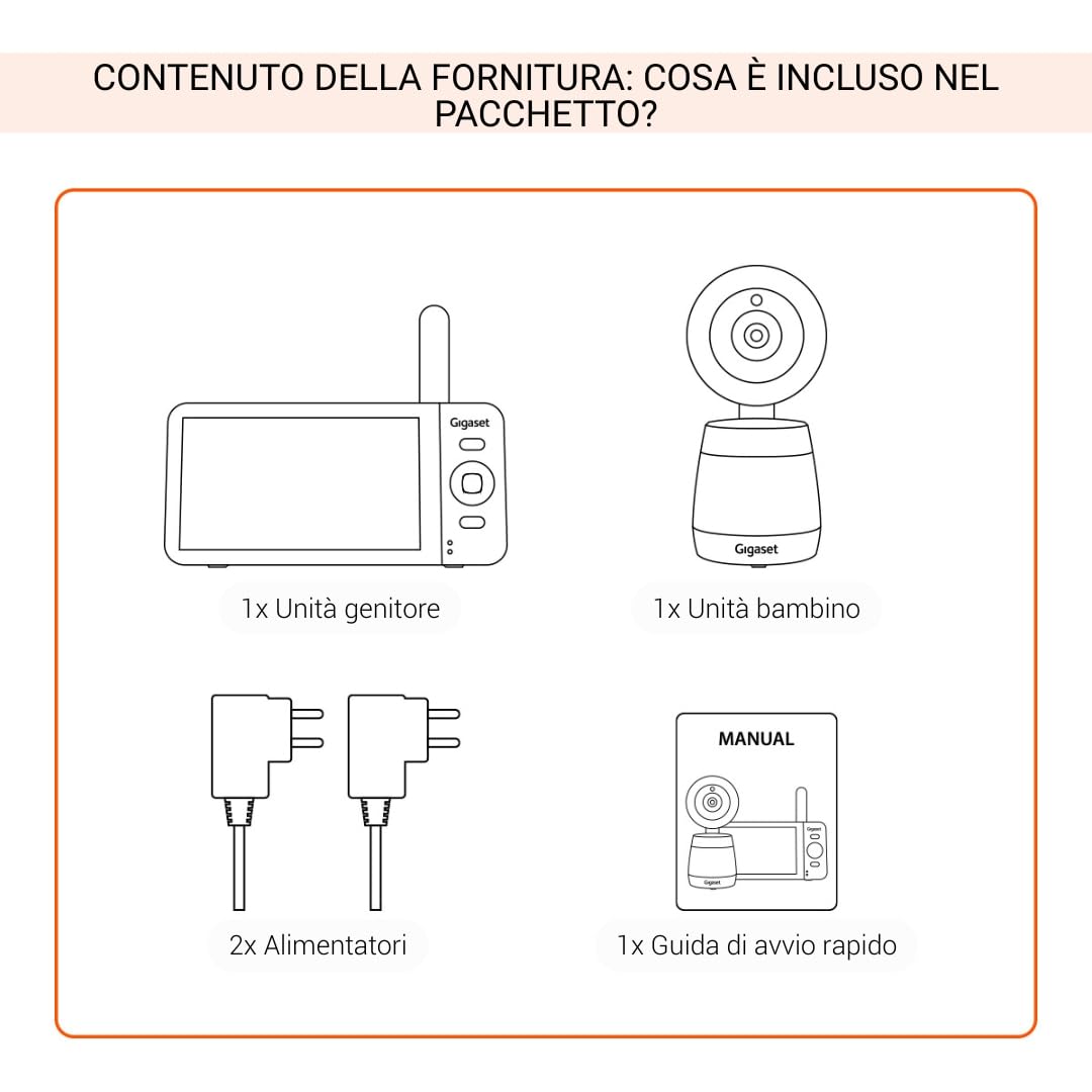 Gigaset BABY 700 Connected – Videocamera per bambini con touchscreen Full HD da 5,5" – Trasmissione sicura FHSS e WLAN–lunga durata della batteria-con app, Cream White/Warm [Versione Italiana]