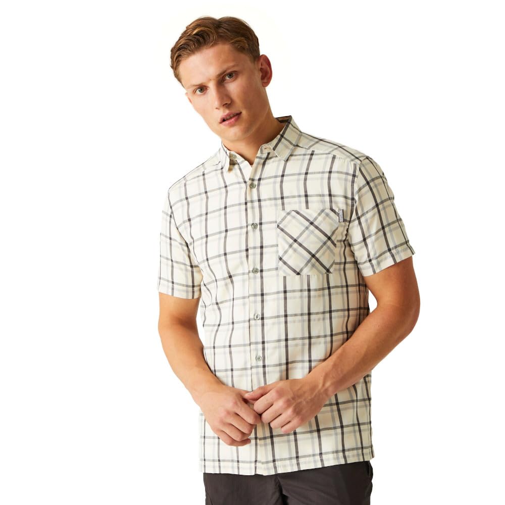Regatta Mindano VIII Short Sleeve Shirt for Men, Silver Grey/Ash Check, S