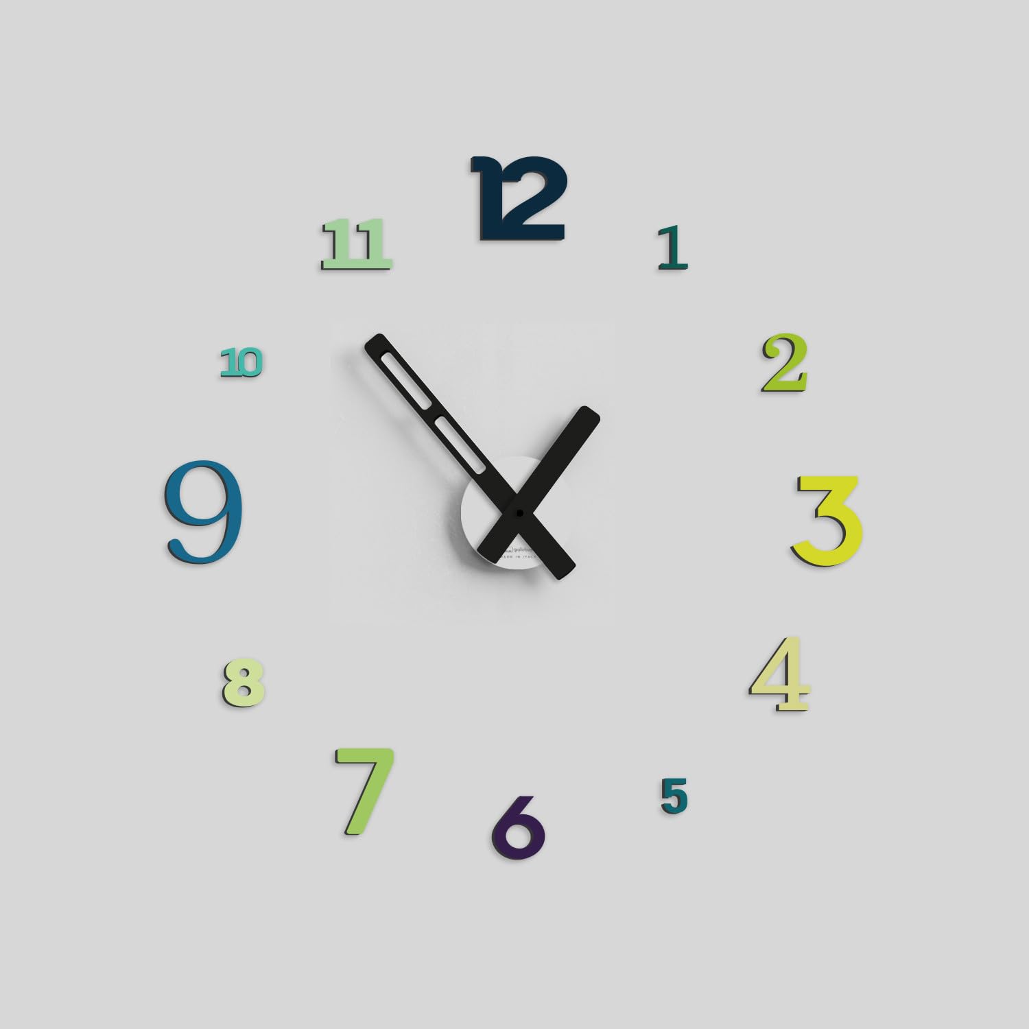 Giallobus - Reloj Typos - Typos - Madera de MDF - Float ⌀ 60/80/110cm - 01 - Hills - Reloj de Pared Moderno - Números Adhesivos 3D - Diámetro Variable 60/80/100cm