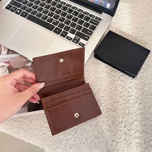 Card Holder PU Button Short Wallet Simple Solid Color Coin Purse Female(khaki)4