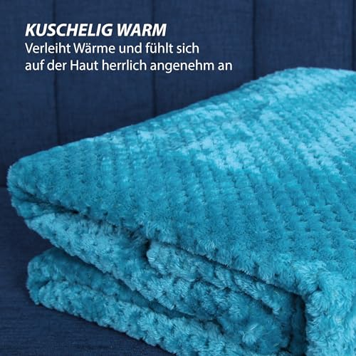 Bestlivings Kuscheldecke Flanell Decke 150x200cm (Petrol) Flauschige Struktur Wohndecke für Sofa, Couch und Bett, Tagesdecke Oeko-TEX - Sofaüberwurf