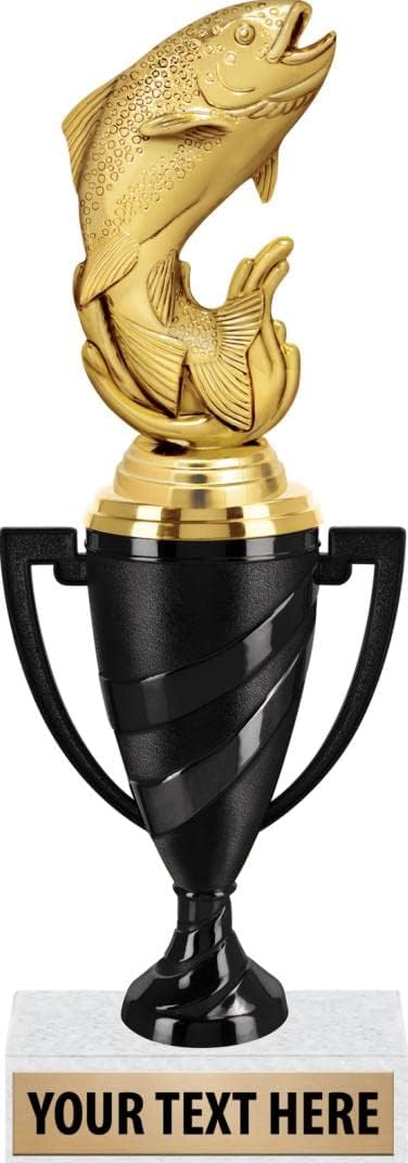 Crown Awards Fish Award Trophies, 11.5" Black Swirl Cup Trophy with Trout with Waves Figure, Engraving Included Prime