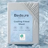 Bedsure King Cooling Fitted Sheet – Soft Breathable Deep Pocket Bed Sheet, Cool to Touch, Wrinkle Resistant, Gray
