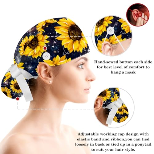 Image of Red Blooming Rose Flowers Black Working Cap with Scrunchy and Ribbon Tie for Women, Long Hair