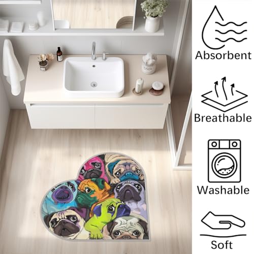 Bunte Bulldogge Hund Liebe Langhaar Verdickte Boden-Fußmatte Teppiche 80 cm Niedliche Französische Bulldogge Bereich Teppich für Wohnzimmer Küche Schlafzimmer Waschbar Rutschfeste Bodenmatte Teppich