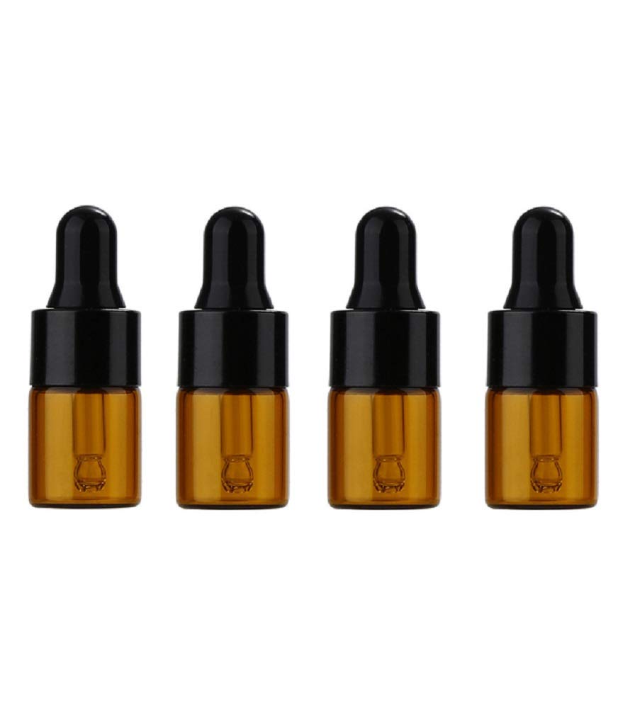 30Pcs Amber Glass Dropper Bottles Mini Empty Sample Vials Essential Oil Dropping Bottles Perfume Jars Cosmetic Container with Glass Eye Dropper and Black Caps (2ml)