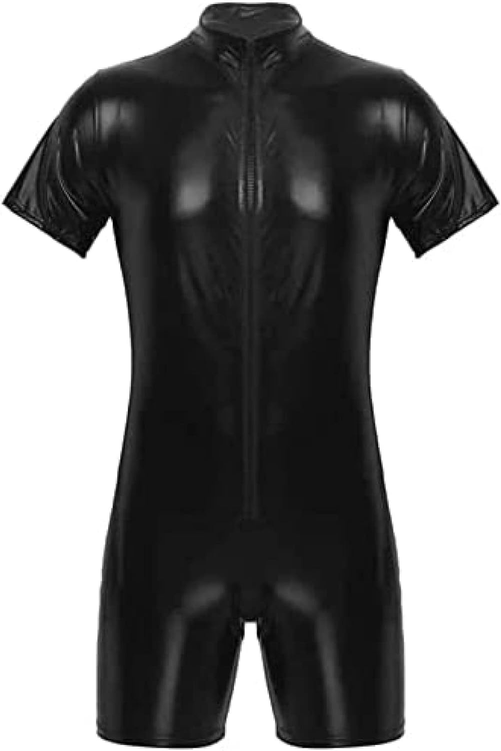 Men's Faux Leather Bodysuit Short Sleeve Sexy Lingerie,Black,X-Large