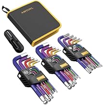 AMTOVL 27PCS Allen Key Set, Metric & SAE Allen Wrench Set, Extra Long Ball & Star End Hex Keys with T-Handle & Color Coding for Bicycle, Household DIY