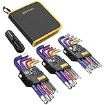 AMTOVL Hex Keys Set, 27PCS Allen Key Set & Star Key Set, Metric Imperial Extra Long Ball End Hex Key Set with Color Coding with T-Handle for Bicycle Repair Household DIY