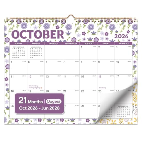 Wall Calendar 2027-2028, 21 Months, Oct 2026-Jun 2028, 14x11 Floral