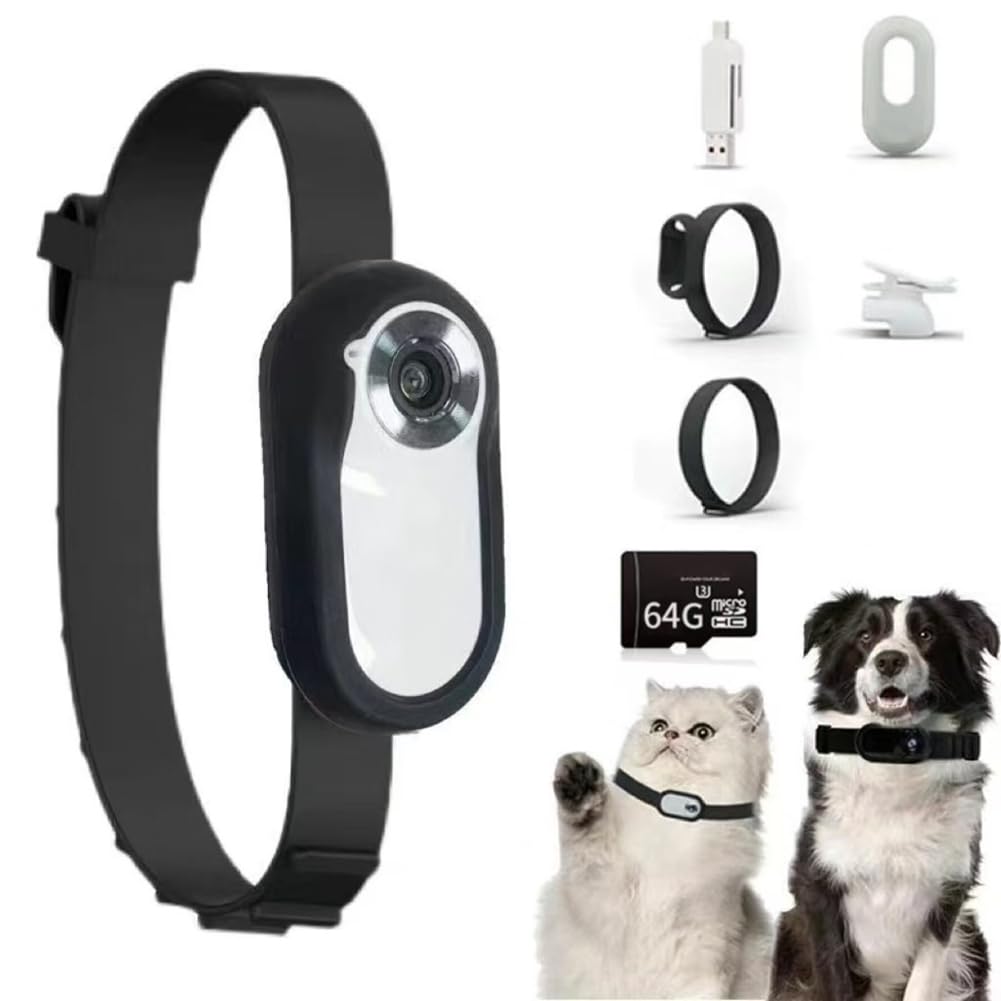 HD 1080P Collare per Cani con Localizzatore, WiFi, Collare con Telecamera per Gatti, con Registrazioni Video, Regalo per Gatti e Cani, Nero