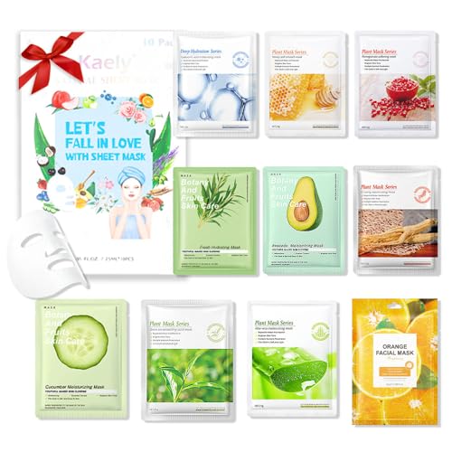 10 Pack Variety Sheet Masks,Spa Face Mask Skin Care Set,Facial Mask Skincare Korean,Moisturize,Brighten,Nourish for All Skin Types,Birthday Gifts for Women Men kids Girls,Set01