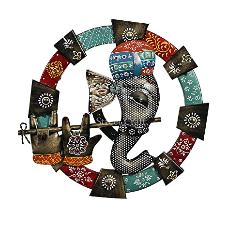 Image of STREET CRAFT - Metal Wall Decor For Home /Office /Hotel /Living Room /Bedroom Decor | Wall Hanging | (Metal Art Ganesha Playing Flute Wall Hanging), 30.48 Centimeters