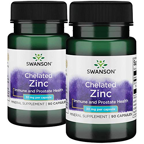 Swanson Albion Chelated Zinc Glycinate 30 Milligrams 180 Capsules 2 Bottles
