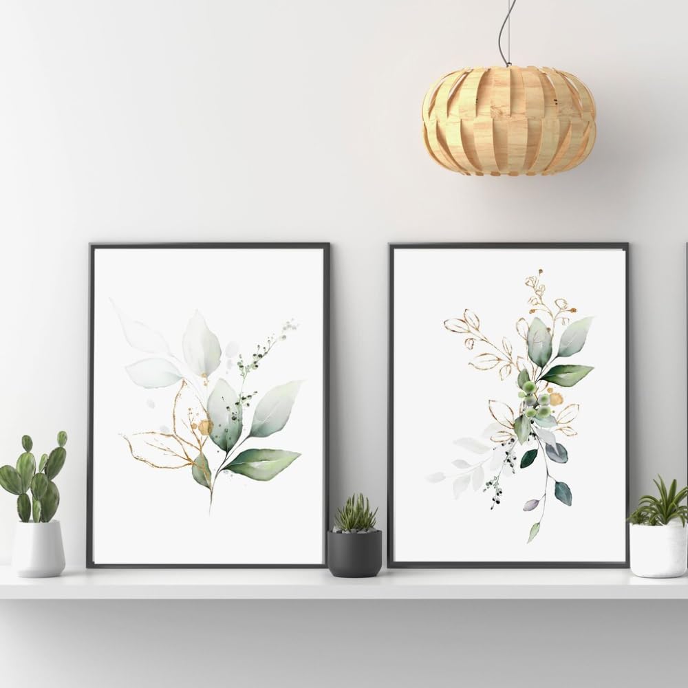 Wuhbcz Multicolored Art Decor,Gold Green Plant Leaves Abstract Poster Botanical Art Print Nordic Canavas Painting Modern Wall Picture Kitchen Living Room Home Decor-40 * 50Cm*2Pcs (No Frame)