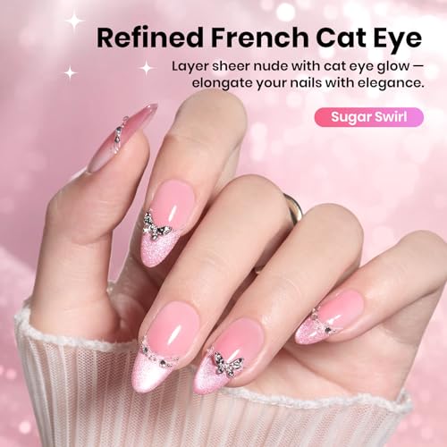 Image of Beetles Sugar Swirl Pink Cat Eye Gel Nail Polish - 15ML Full Size Pink Cat Eye Gel Polish Glitter Magnetic Translucent Glassy Effect Soak Off UV French Nail Art Manicure Gifts for Wome