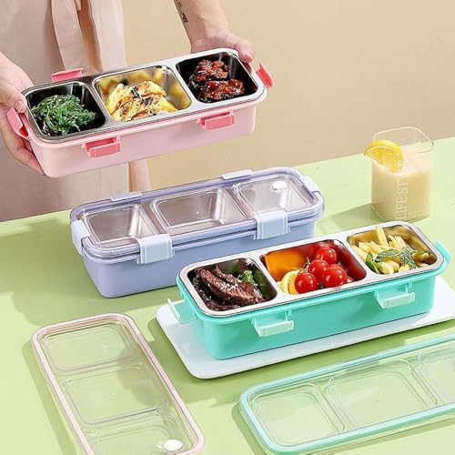 Image of Homeoculture Stainless Steel Kids Lunch Box 2 Compartment 500ml | Pink Astronaut Cartoon Tiffin Box with Spoon & Fork | Leakproof BPA-Free Food Container for Boys & Girls School Use (3compartrandom)
