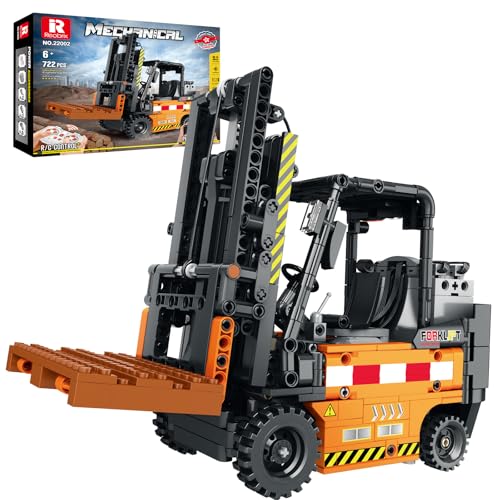 Reobrix Bloc de construction pour chariot élévateur télécommandé, application/télécommande - Véhicule d'ingénierie soulevé avec moteur, 22002 brique de construction technique - Cadeau pour adulte et