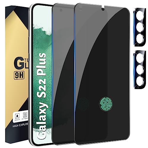 Xiezezei [2+2 Pack Privacy Screen Protector Compatible with Galaxy S22 Plus 5G - 2 Tempered Glass with 2 Camera Lens Protectors - HD Clear - Bubble-Free - Anti-Spy - Scratch Resistant