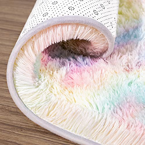 Arogan Soft Rainbow Runner Rugs For Girls Room 2X6 Feet, Fluffy Girls Bedroom Rugs, Princess Rug, Cute Colorful Carpet For Kids Teens Nursery Toddler, Pink #TOP4
