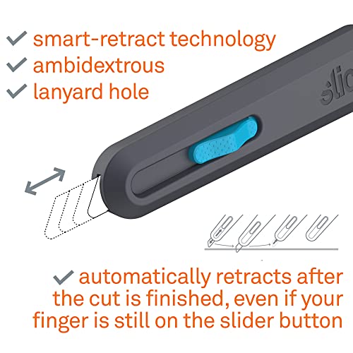 Image of Slice Smart-Retract Utility Knife | Blade Automatically Retracts as Cutting Motion Finishes | Heavy Duty Box Cutter | Safe Ceramic Blade Lasting 11x Longer than Metal | 1 Pack