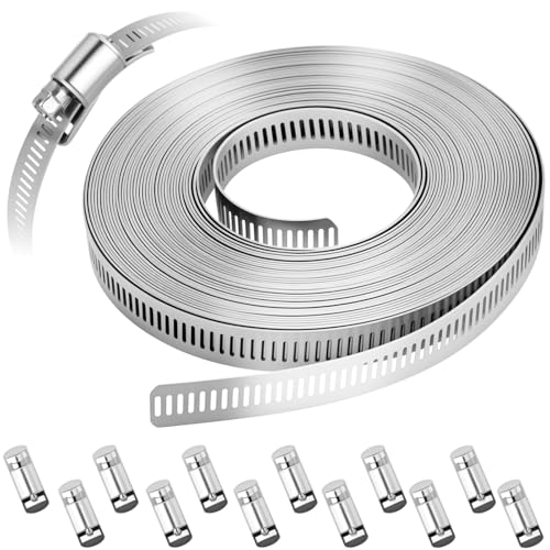 Oebruel Heavy-Duty 304 Stainless Steel Hose Clamp Band Kit 32.81Ft Cut-to-Fit DIY Length with 12 Fasteners Professional 33Ft Large Adjustable Clamp for Fuel Line Automotive Plumbing Duct & Pipe