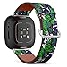 CJBROES Replacement Leather Watch Band, Compatible with Fitbit Versa 3 and Fitbit Sense of Wristband Bracelet Accessory - Watercolor Tropical Leaves