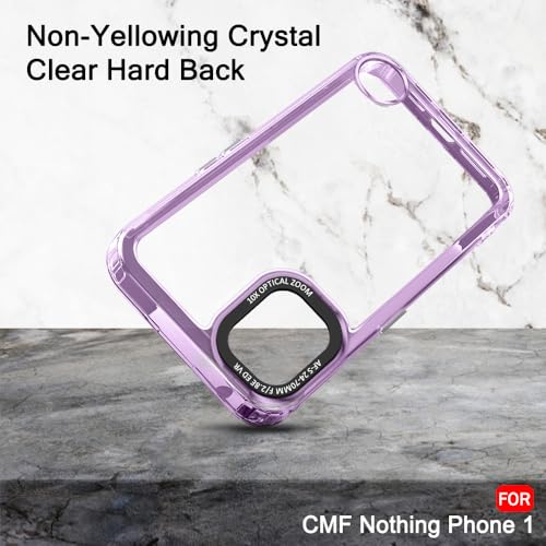 Image of TheGiftKart Hybrid Shockproof Back Cover Case for Nothing CMF Phone 1 5G | Stylish Camera Border | Electroplated Buttons | Crystal Clear Hard Back Cover Case (TPU & PC, Purple Bumper)