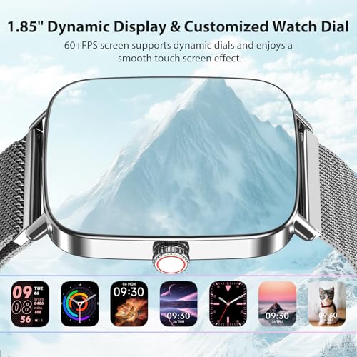 Smart Watch for Women Men, 2025 New Smartwatch (Answer/Make Call) for iPhone/Android, 1.85 HD Dynamic Dial Fitness Tracker with 110+ Sport Modes, Sleep/Health Monitor, IP68 Waterproof, Silver
