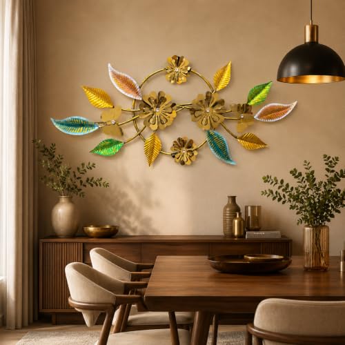 Image of SHREE 'O' GREEN TECH - Big Decorative Floral Metal Wall Hanging Multicolor Flower Leaf Artwork Handcrafted Home Decor for Living Room Bedroom Dining Room (50 x 22 Inch)
