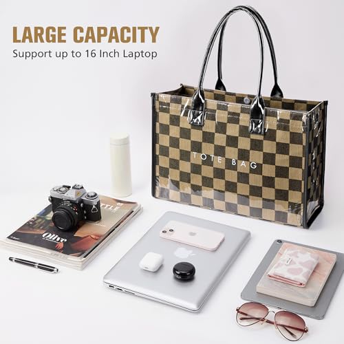 Image of KALIDI PVC Tote Bag Women's Kraft Paper Work Handbags Purses with Top Handle