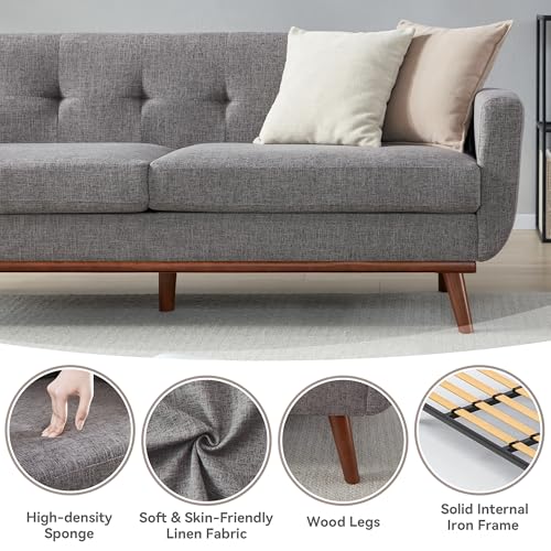Image of Kingfun 77.2 inch W Loveseat Sofa, Mid Century Modern Decor Love Seat Couches for Living Room, Button Tufted Upholstered Furniture, Solid & Easy to Install Small Couch for Bedroom Office Apartment, Gray