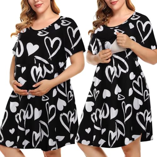 Image of MONNURO Women's Plus Size Labor and Delivery Gown Nursing Nightgown Maternity Sleepwear Dress for Breastfeeding