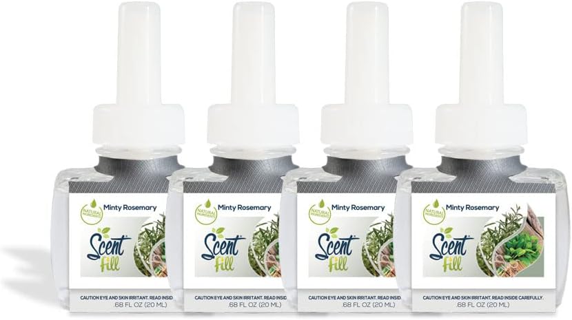 (4 Pack) Scent Fillยฎ Fresh Peppermint & Rosemary Plug in Refills Works with Air Wickยฎ Scented Oil Warmers