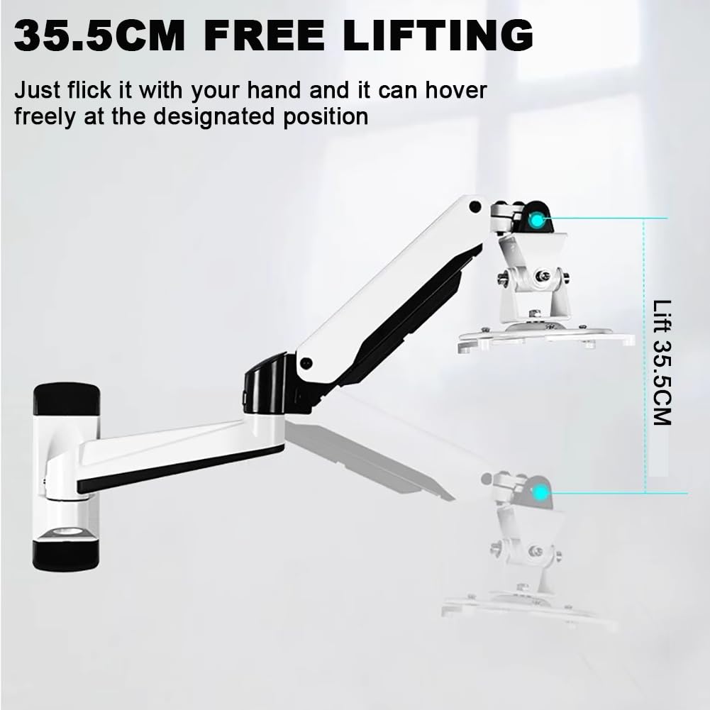 Soporte De Techo De Proyector Neumático, Soporte Giratorio Retráctil Ajustable Ajustable, Soporte De Gancho De Aluminio De Montaje En La Pared, Brazo Único/Brazo Dual, Blanco,C