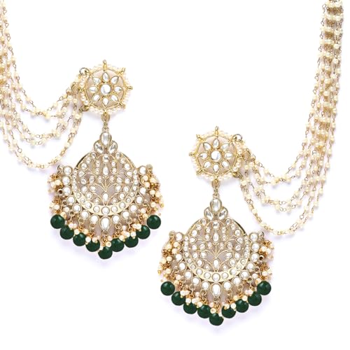 Image of Karatcart Gold Plated Pearl Beaded Kundan Kaanchain Earrings for Women