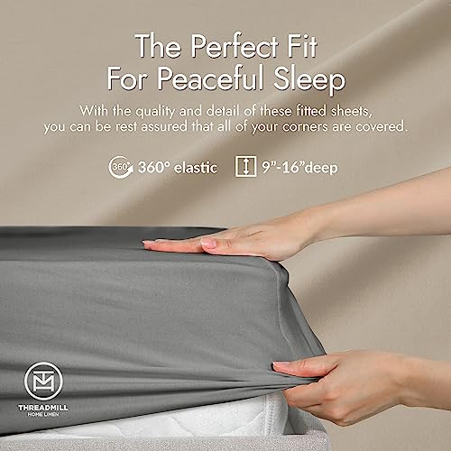 Image of Threadmill Rayon Bamboo Twin XL Sheets for Twin XL Size Bed, 3 Piece Cooling Bed Sheets Set Dark Grey - Silky Soft, Lightweight, Breathable -15 Inch Deep Pocket -Moisture Wicking & Temp Regulating | 15 inch Deep Pocket, Cooling Sheet, Breathable, Lightweight, OEKO-TEX Certified