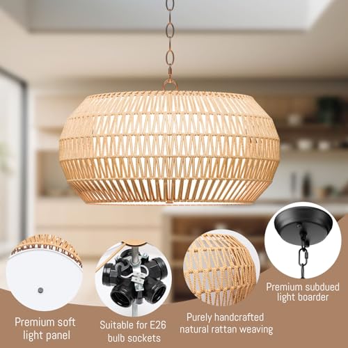 Zonegrace BOHU-CHANDELIER-01 Large Fabric Basket Rattan Chandeliers For Dining Room,Woven Kitchen Lighting Fixtures Ceiling Hanging,5-Lights Coastal Boho Pendant Light Fixture,Rustic Wicker Dinning Chandelier Over Table thumb #3