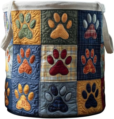 Image of Quilted Laundry Basket With Handles,boho storage basket,quilted basket