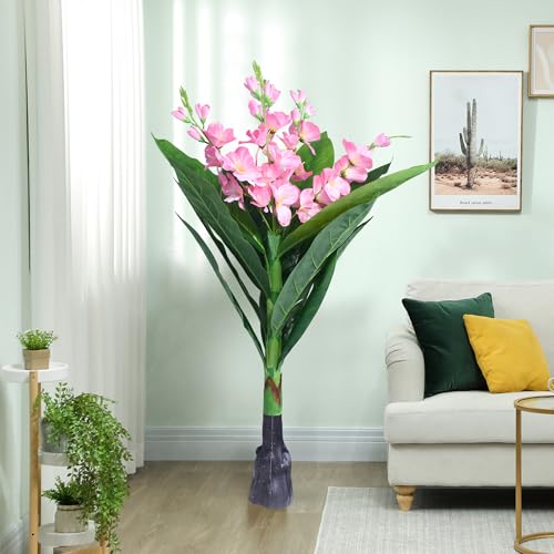 Image of TIED RIBBONS Artificial Pink Flower Plant for Home Decor (Big Size, 3.6ft) - Tall Faux Indoor Decorative Plant with Green Leaves | Floor Standing Tree for Living Room, Bedroom, Office & Balcony